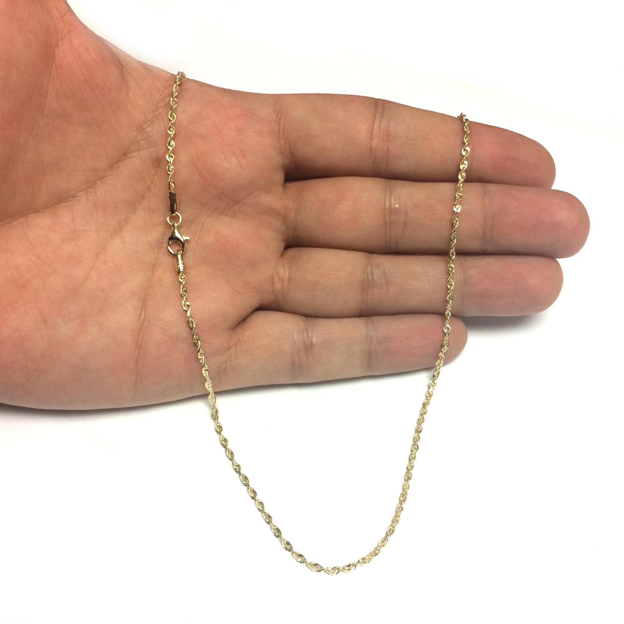 Collana a catena in corda con taglio a diamante in oro giallo massiccio 14k, gioielleria di alta qualità da 2,0 mm per uomo e donna