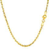 10k Yellow Solid Gold Diamond Cut Rope Chain Necklace, 2.25mm