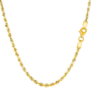 14k Yellow Solid Gold Diamond Cut Rope Chain Necklace, 2.5mm