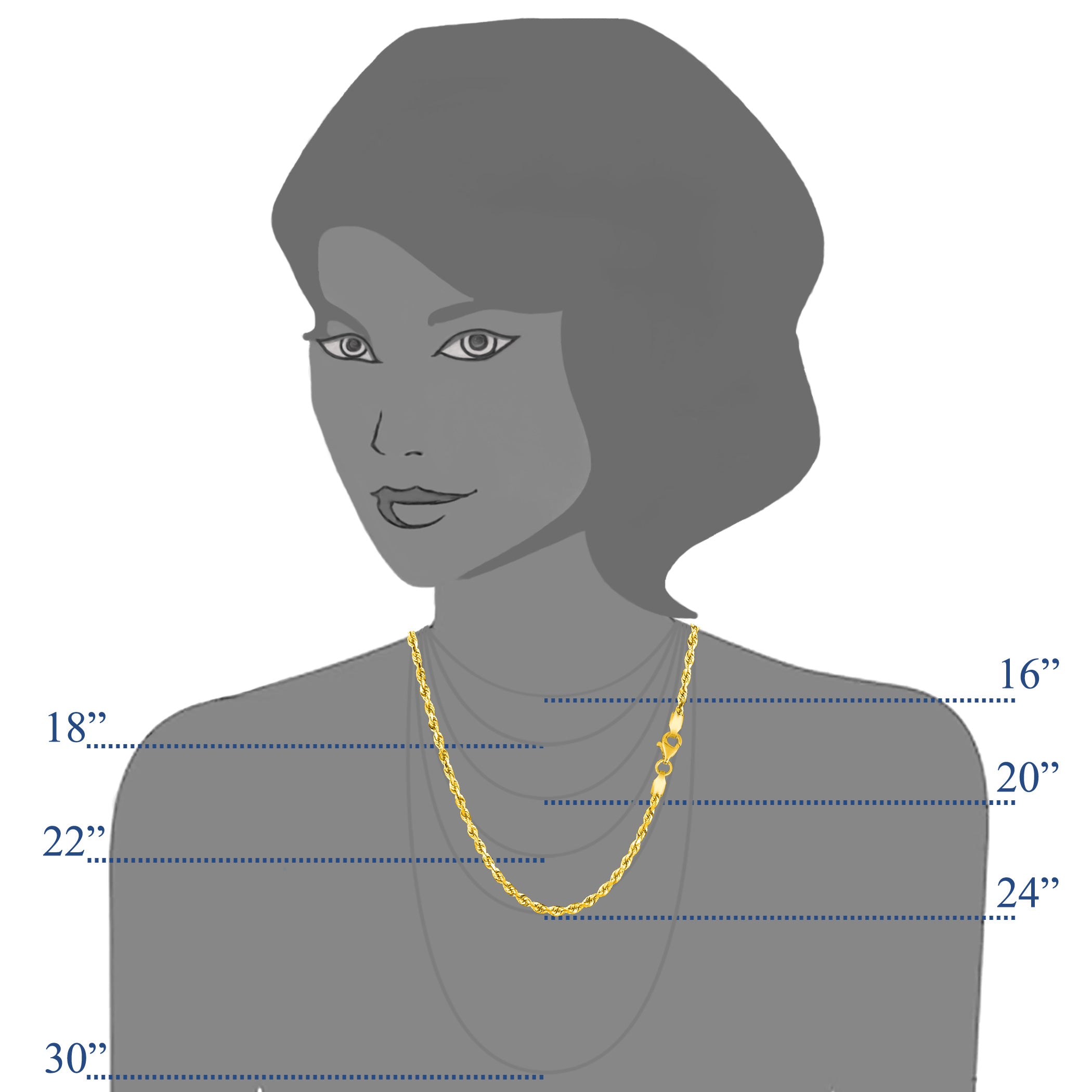 10 k gul solid guld diamantskåret rebkæde halskæde, 2,5 mm fine designersmykker til mænd og kvinder