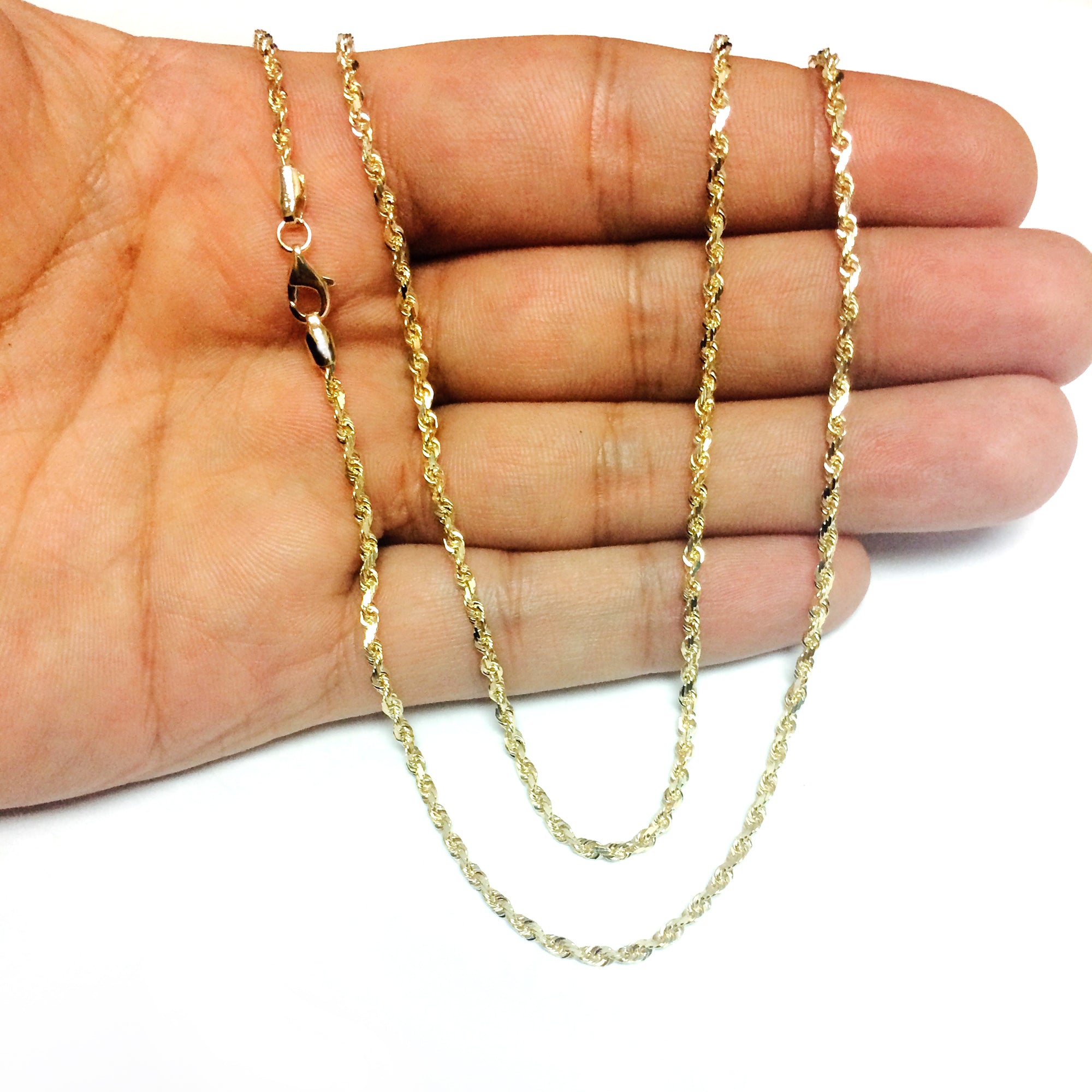 Collana a catena in corda con taglio a diamante in oro giallo massiccio 14k, gioielli di design pregiati da 2,5 mm per uomini e donne
