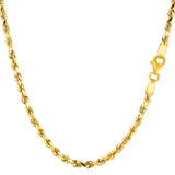 10k Yellow Solid Gold Diamond Cut Rope Chain Necklace, 3mm