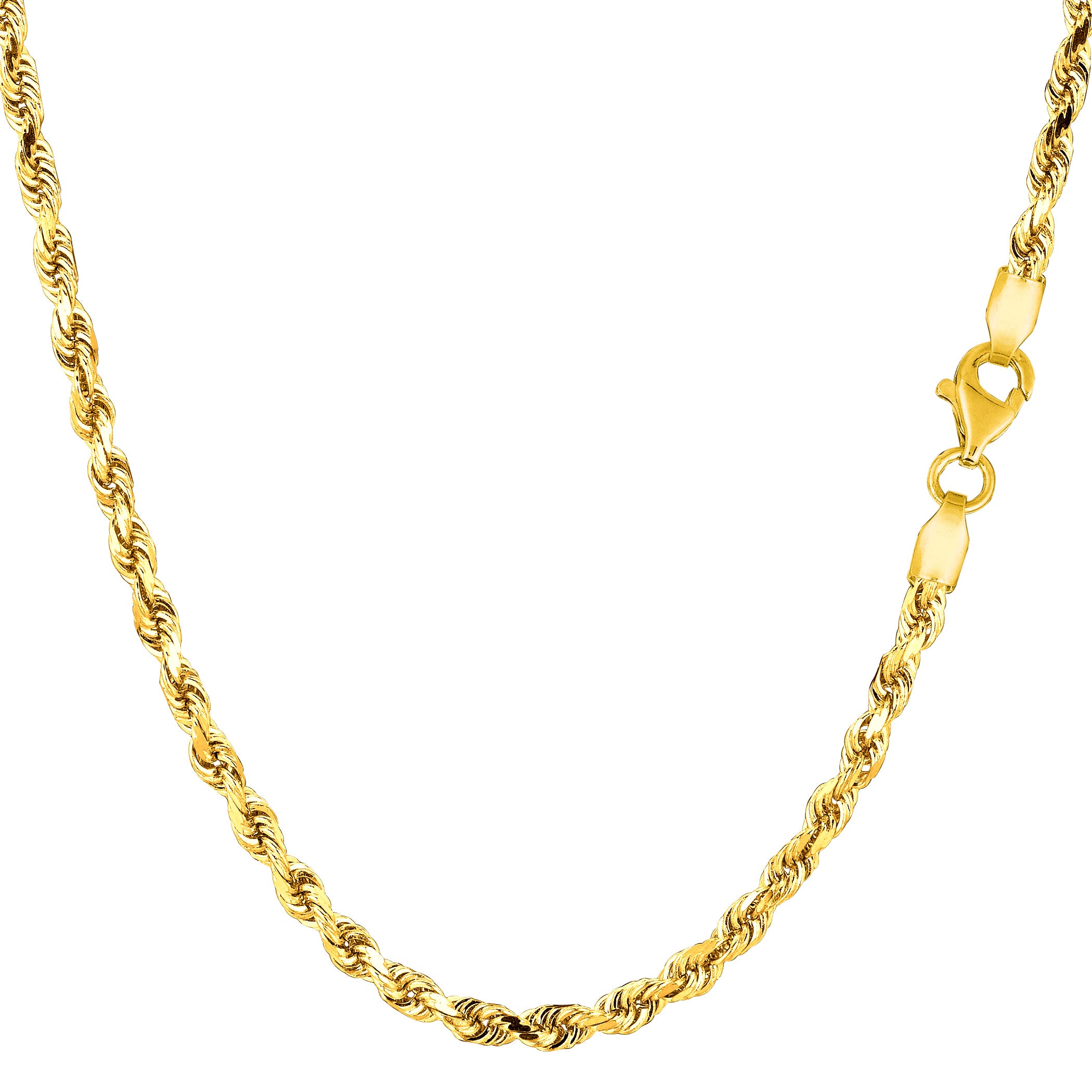 Collar de cadena de cuerda con corte de diamante de oro macizo amarillo de 14 quilates, joyería fina de diseño de 2,75 mm para hombres y mujeres