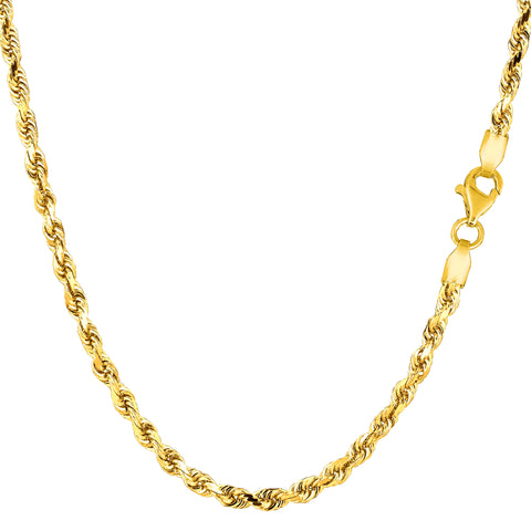 14k Yellow Solid Gold Diamond Cut Rope Chain Necklace, 2.75mm