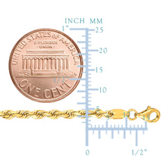 Bracelet chaîne en corde solide rempli d'or jaune 14 carats, 3,2 mm, 8,5 pouces, bijoux de créateurs fins pour hommes et femmes