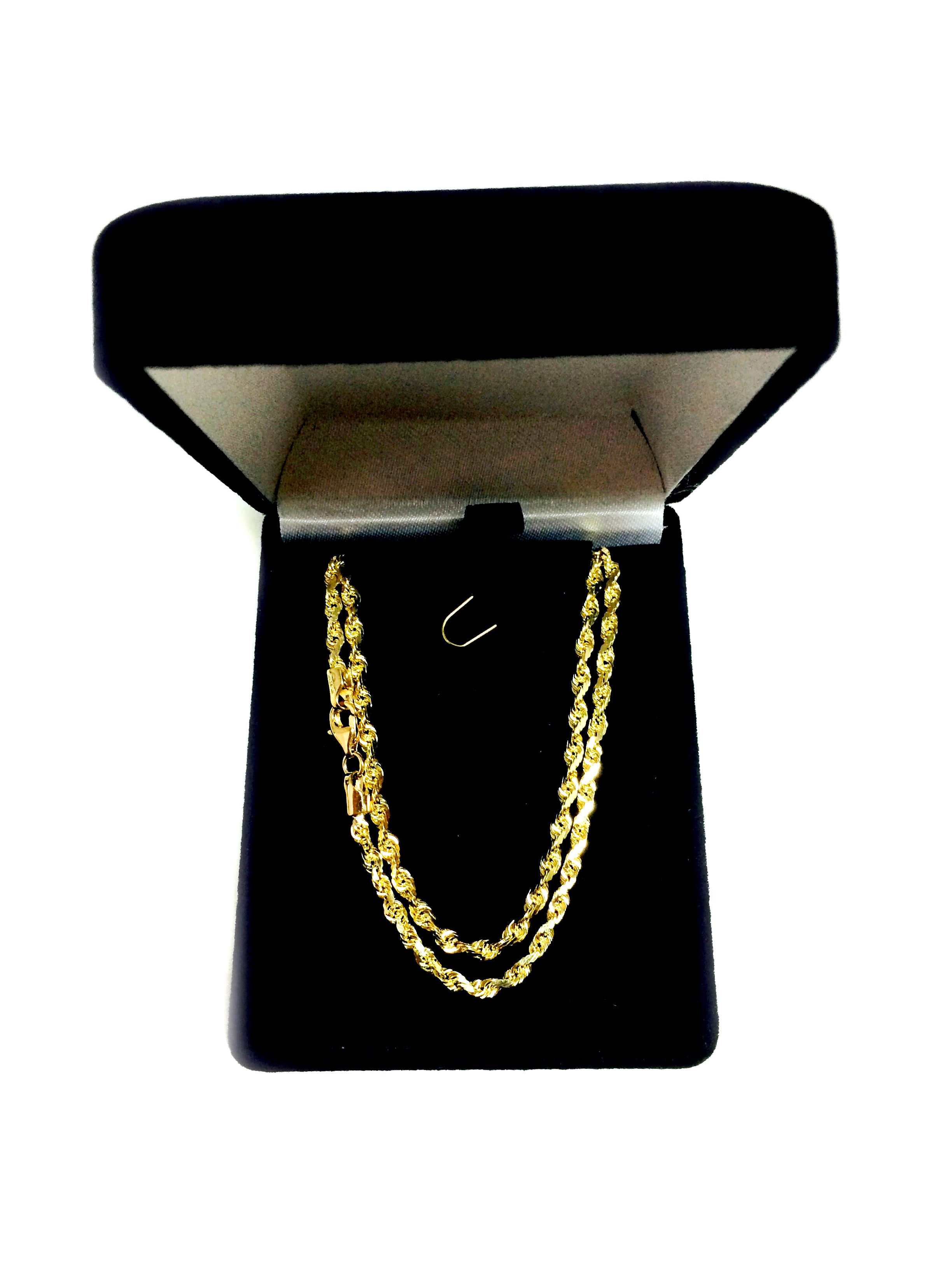 10k Yellow Solid Gold Diamond Cut Rope Chain Necklace, 3mm fine designer jewelry for men and women