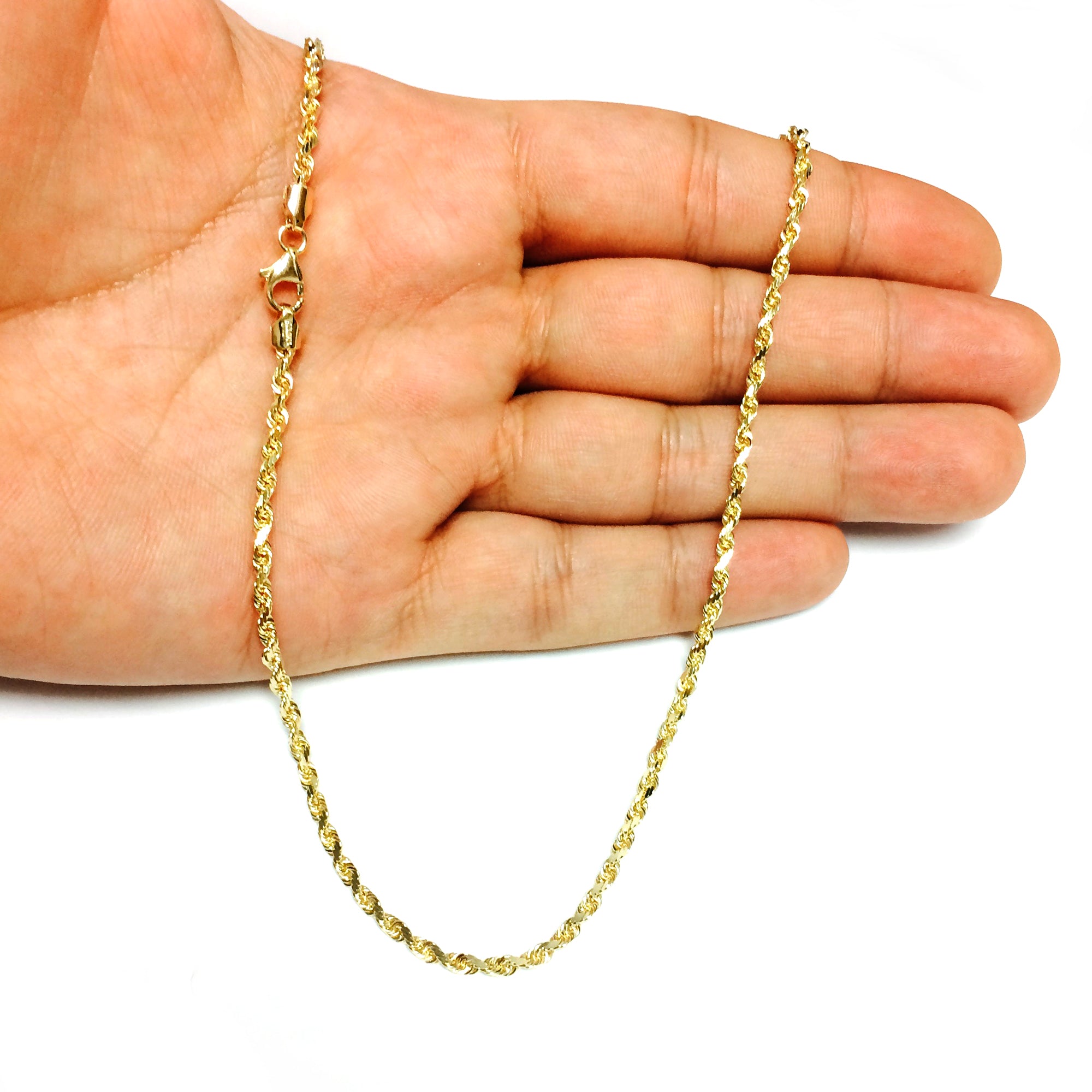 Collar de cadena de cuerda con corte de diamante de oro macizo amarillo de 10 quilates, joyería fina de diseño de 3 mm para hombres y mujeres