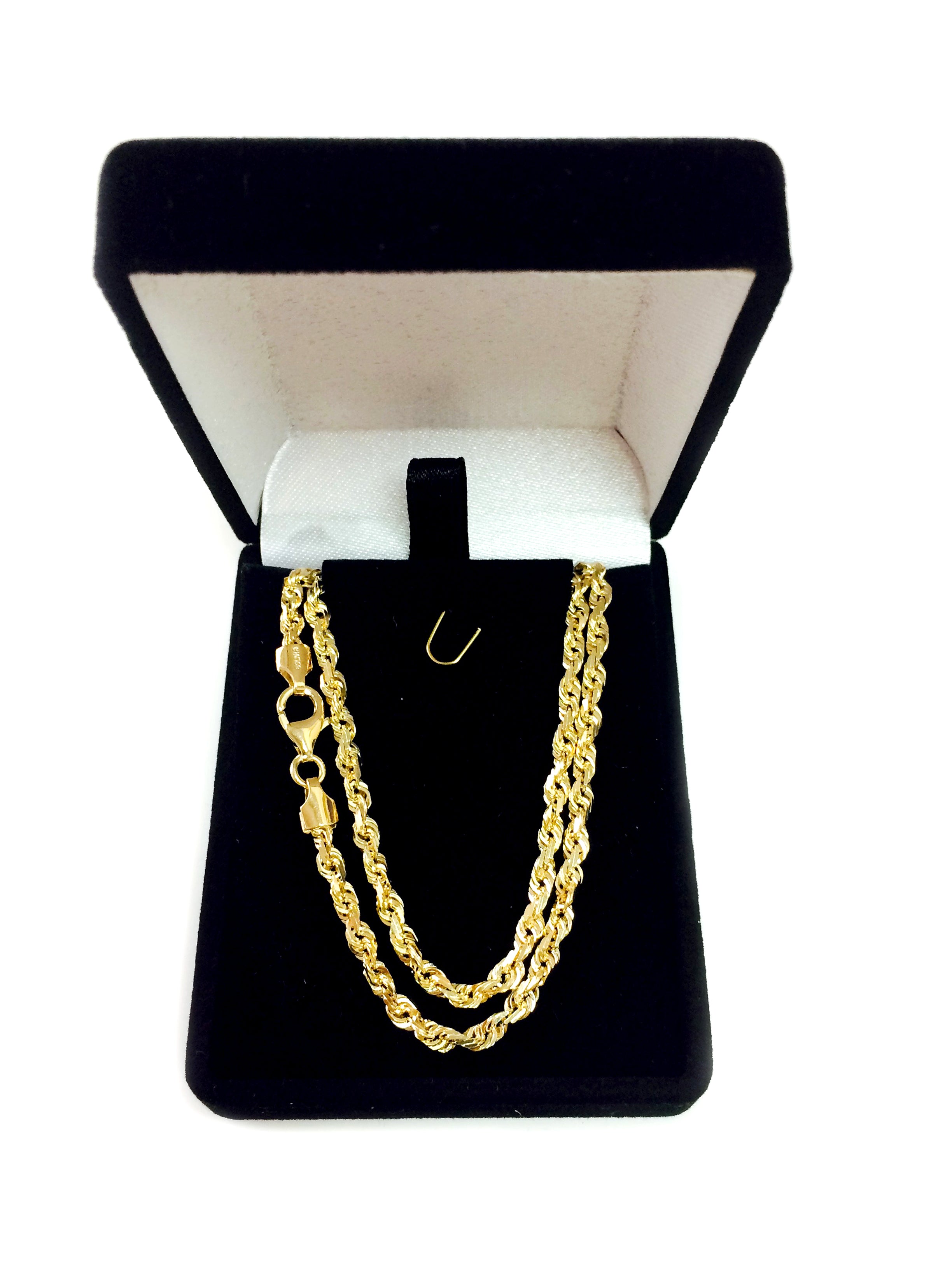 Collar de cadena de cuerda con corte de diamante de oro macizo amarillo de 14 quilates, joyería fina de diseño de 3,5 mm para hombres y mujeres