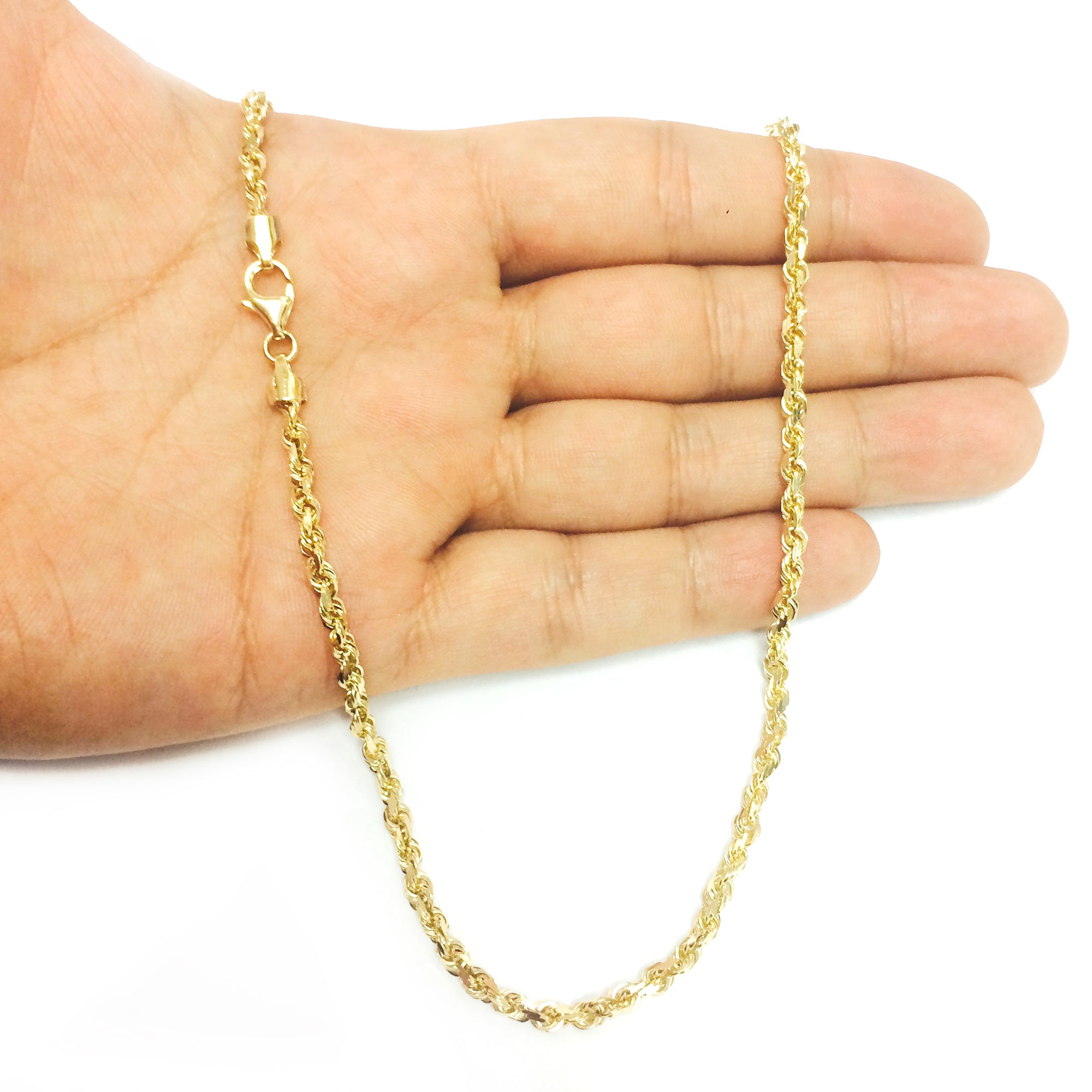Collana a catena in corda con taglio a diamante in oro giallo massiccio 14k, gioielli di design da 3,5 mm per uomini e donne