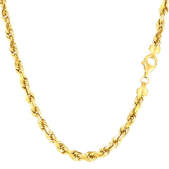 Collar de cadena de cuerda con corte de diamante de oro macizo amarillo de 10 quilates, joyería fina de diseño de 4,0 mm para hombres y mujeres