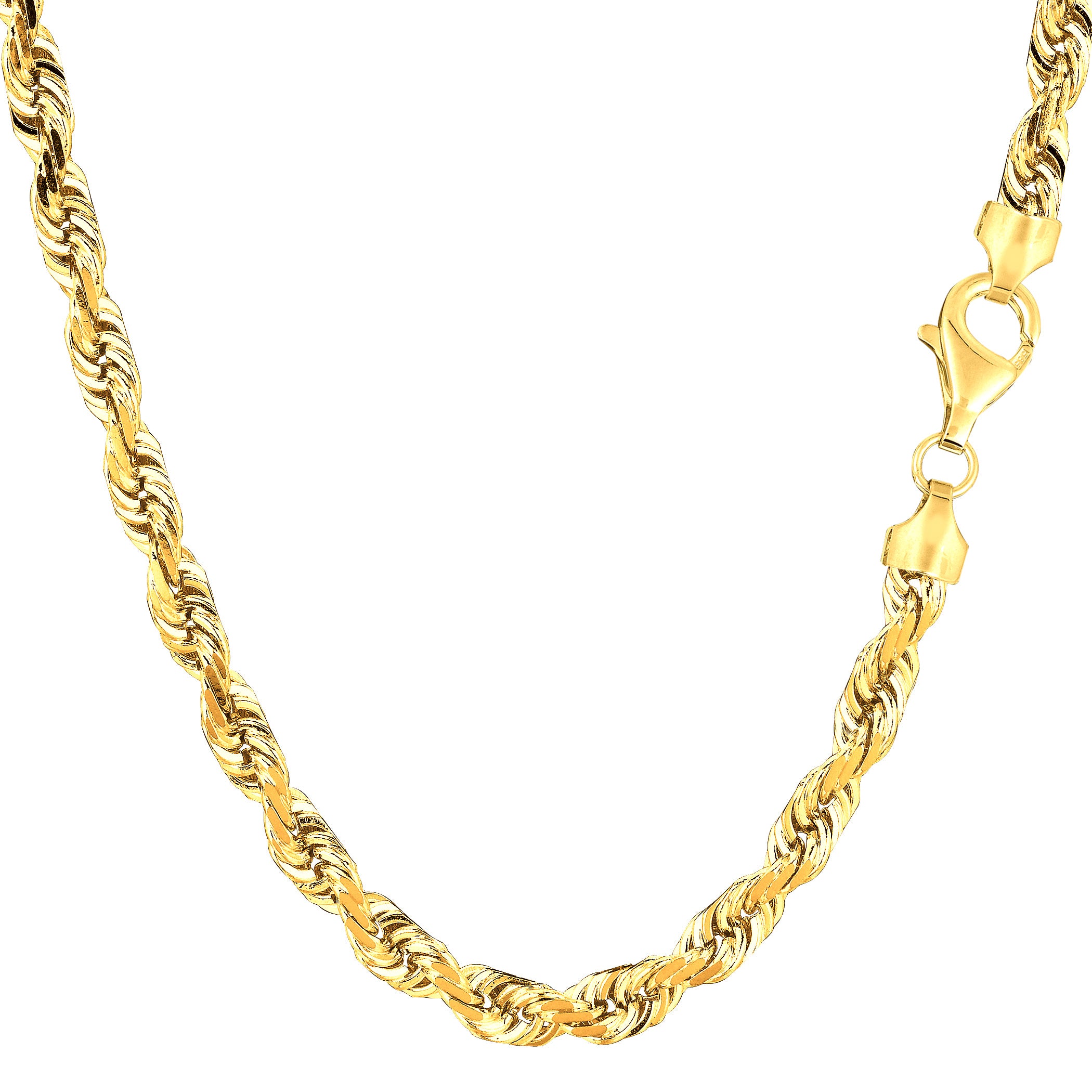 14 k gult solidt guld diamantskuret repkedja halsband, 5,0 mm fina designersmycken för män och kvinnor