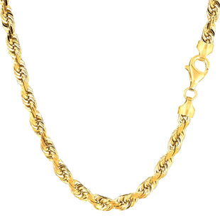 10k Yellow Solid Gold Diamond Cut Rope Chain Necklace, 5.0mm