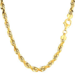 Collar de cadena de cuerda con corte de diamante de oro macizo amarillo de 10 quilates, joyería fina de diseño de 5,0 mm para hombres y mujeres