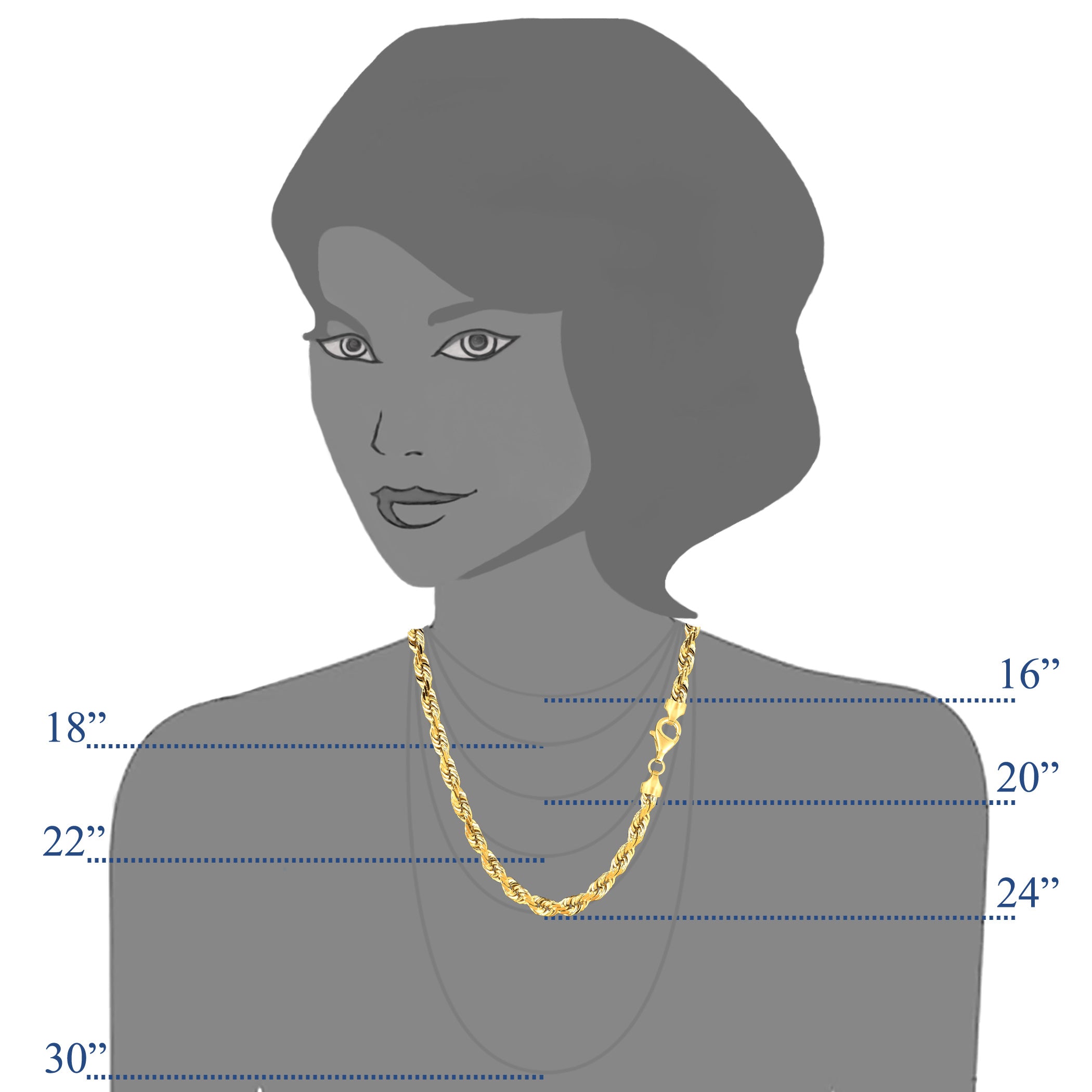 10 k gul solid guld diamantskåret rebkæde halskæde, 5,0 mm fine designersmykker til mænd og kvinder