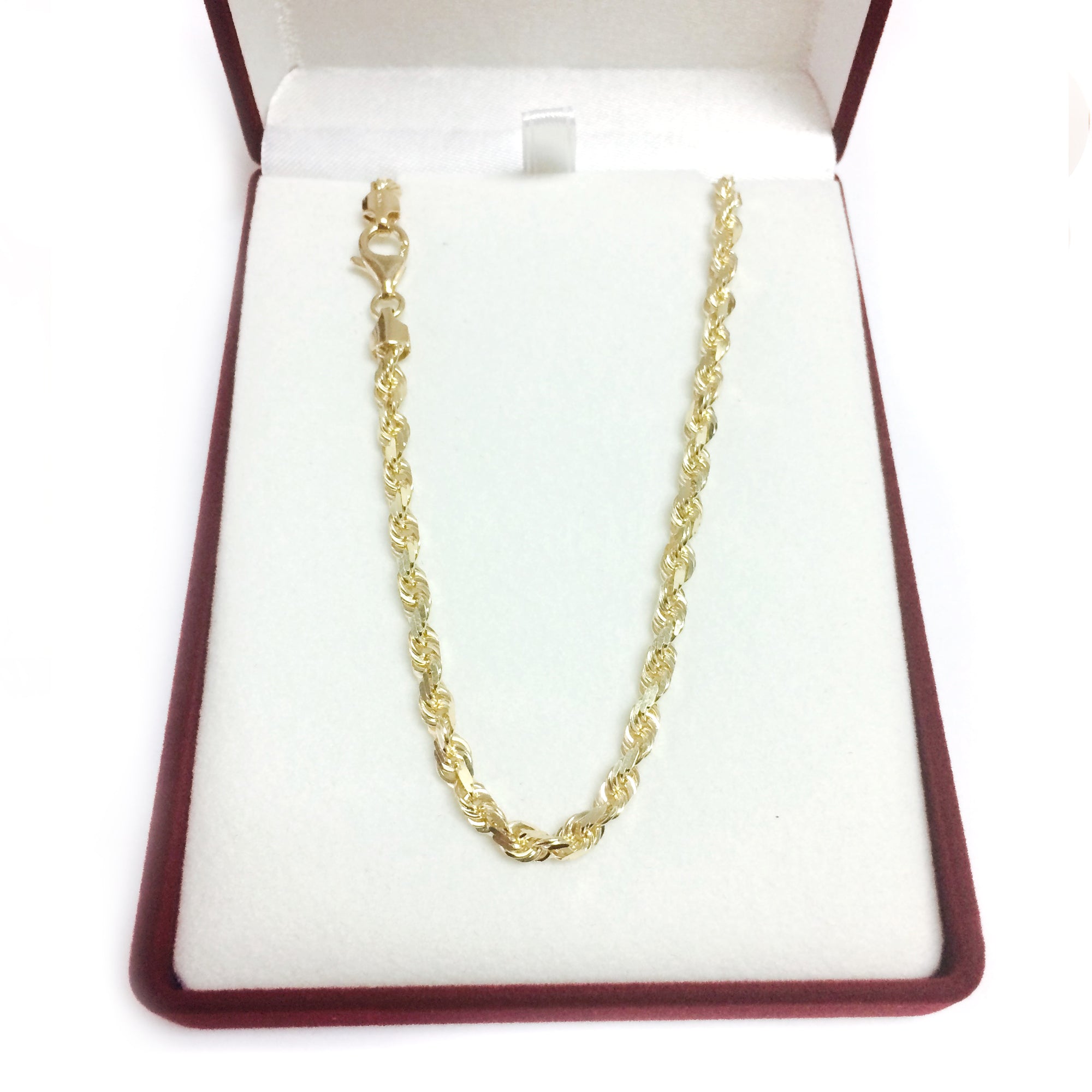Collana a catena in corda con taglio a diamante in oro giallo massiccio 10k, gioielleria di alta qualità da 5,0 mm per uomo e donna