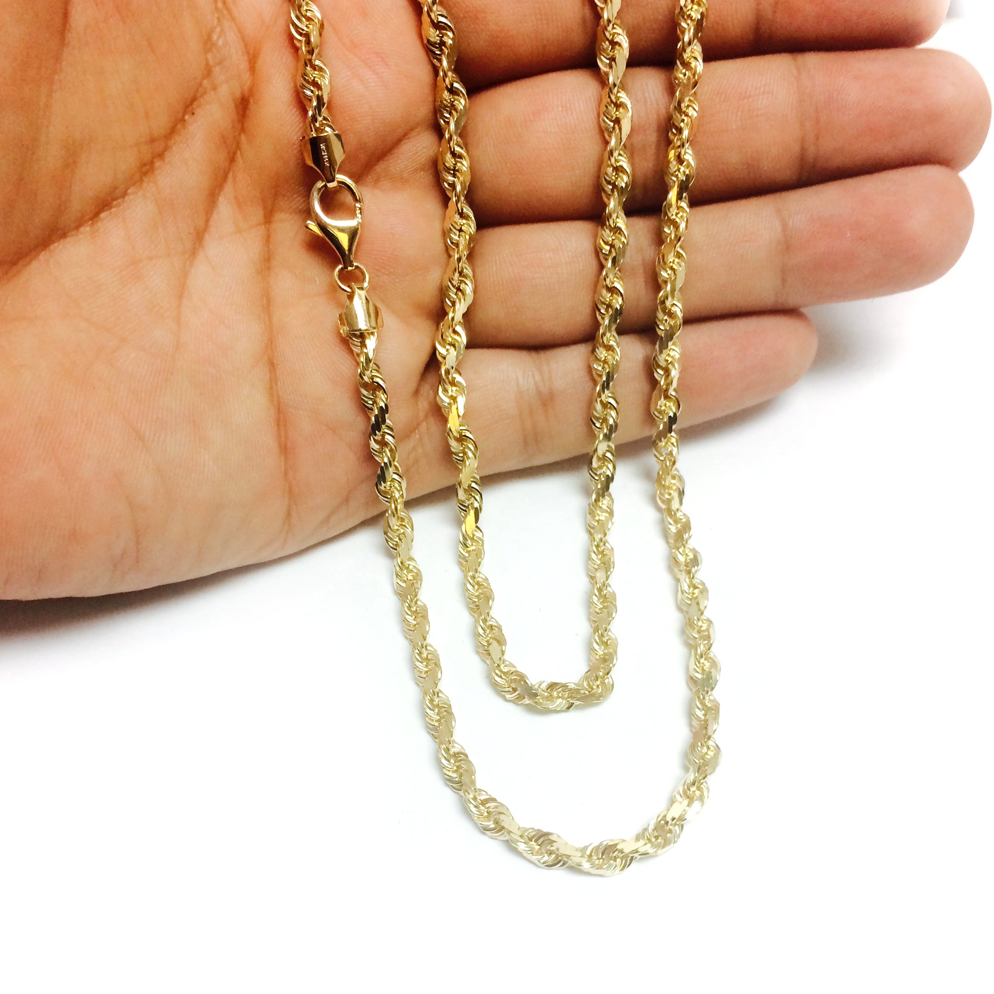 Collana a catena in corda con taglio a diamante in oro giallo massiccio 14k, gioielleria raffinata da 5,0 mm per uomo e donna
