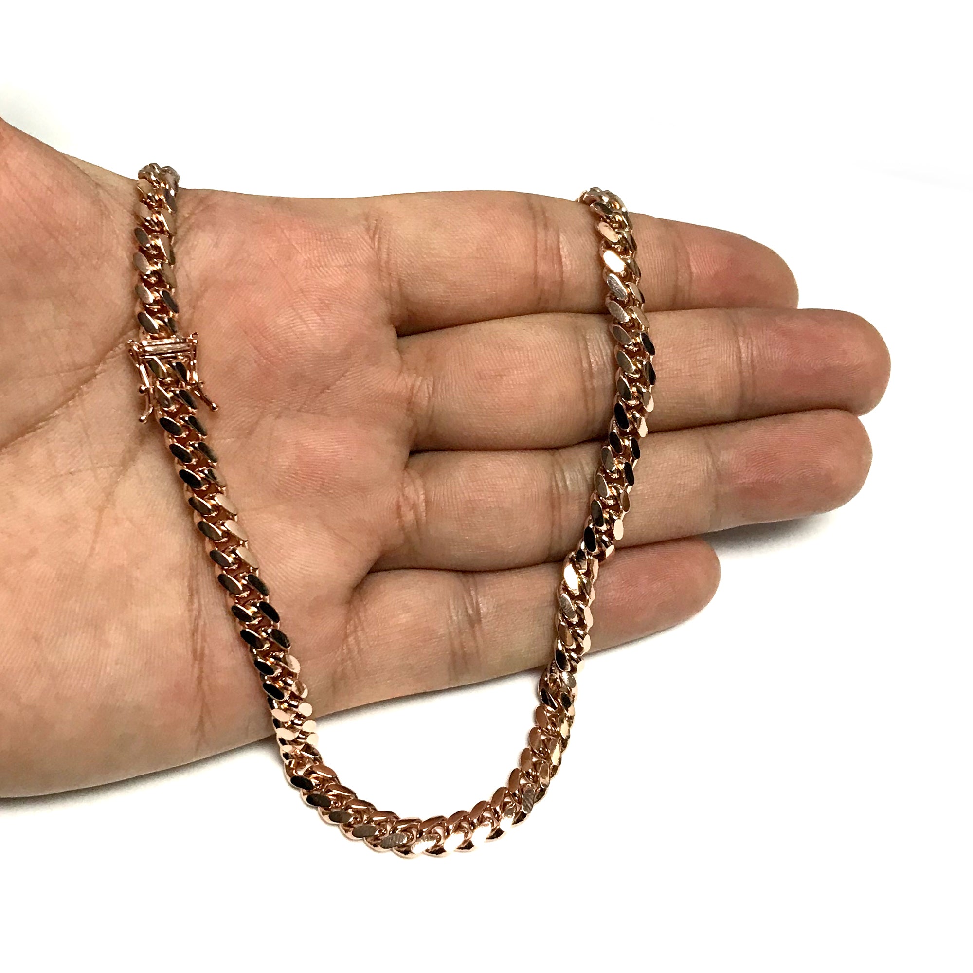 Collana a catena a maglia cubana Miami in oro massiccio rosa 14k, larghezza 6 mm, gioielleria raffinata per uomo e donna