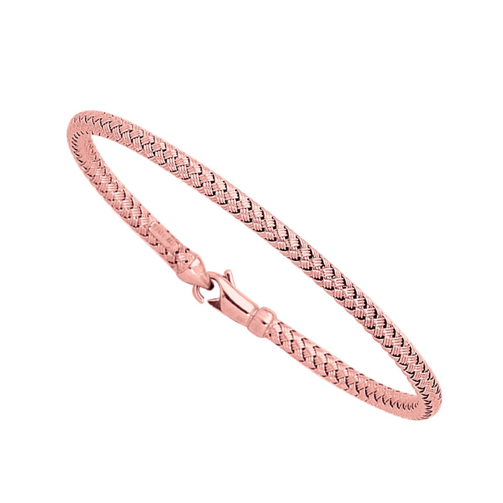 Bracelet jonc tissé en or rose 14 carats pour femmes, bijoux de créateurs fins de 7,25 pouces pour hommes et femmes