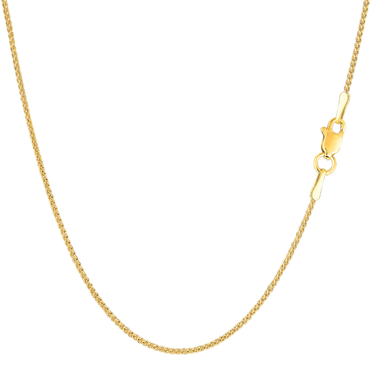 14k Yellow Gold Round Wheat Chain Necklace, 1.15mm fine designer jewelry for men and women