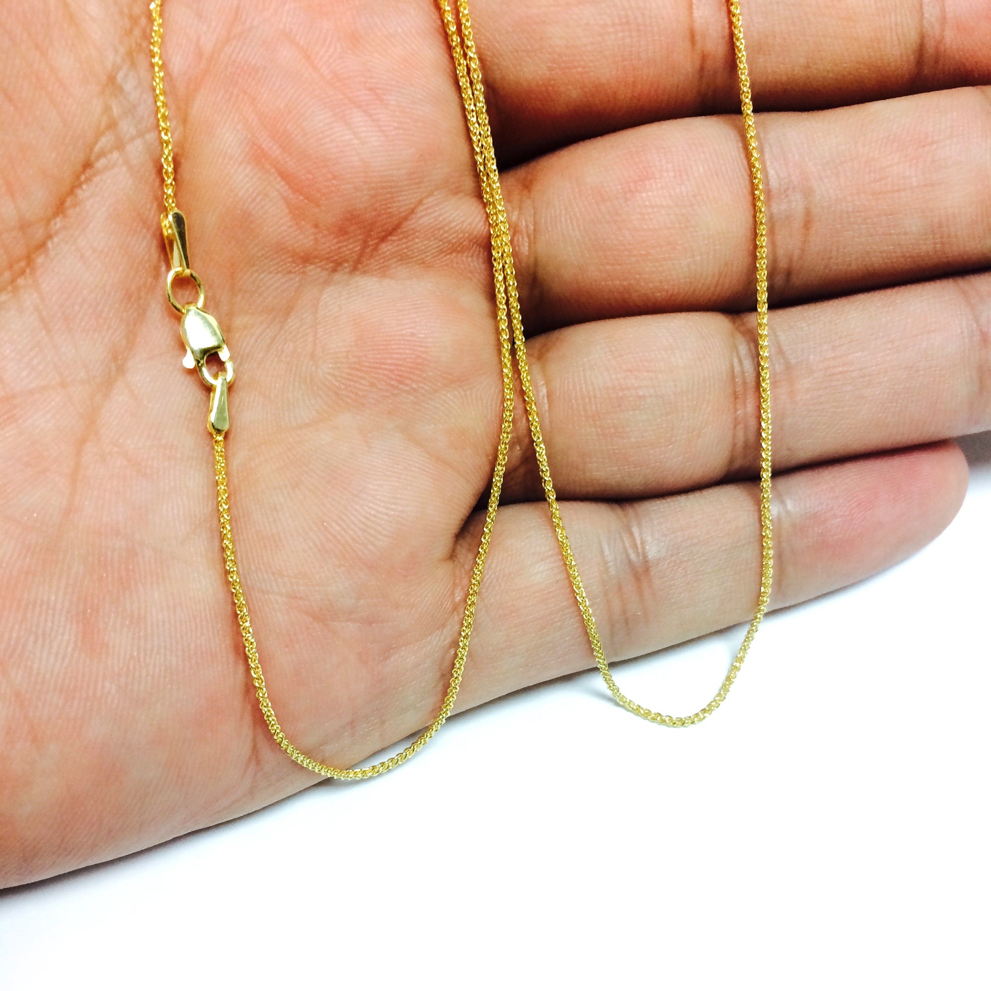 14k Yellow Gold Round Wheat Chain Necklace, 1.15mm fine designer jewelry for men and women