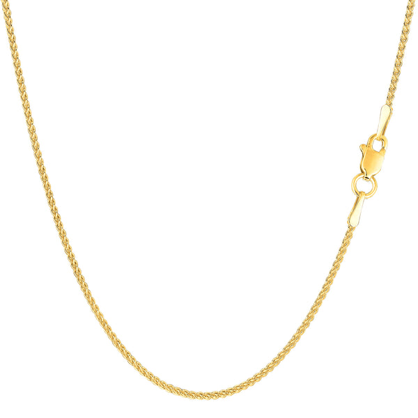 14k Yellow Gold Round Wheat Chain Necklace, 1.2mm