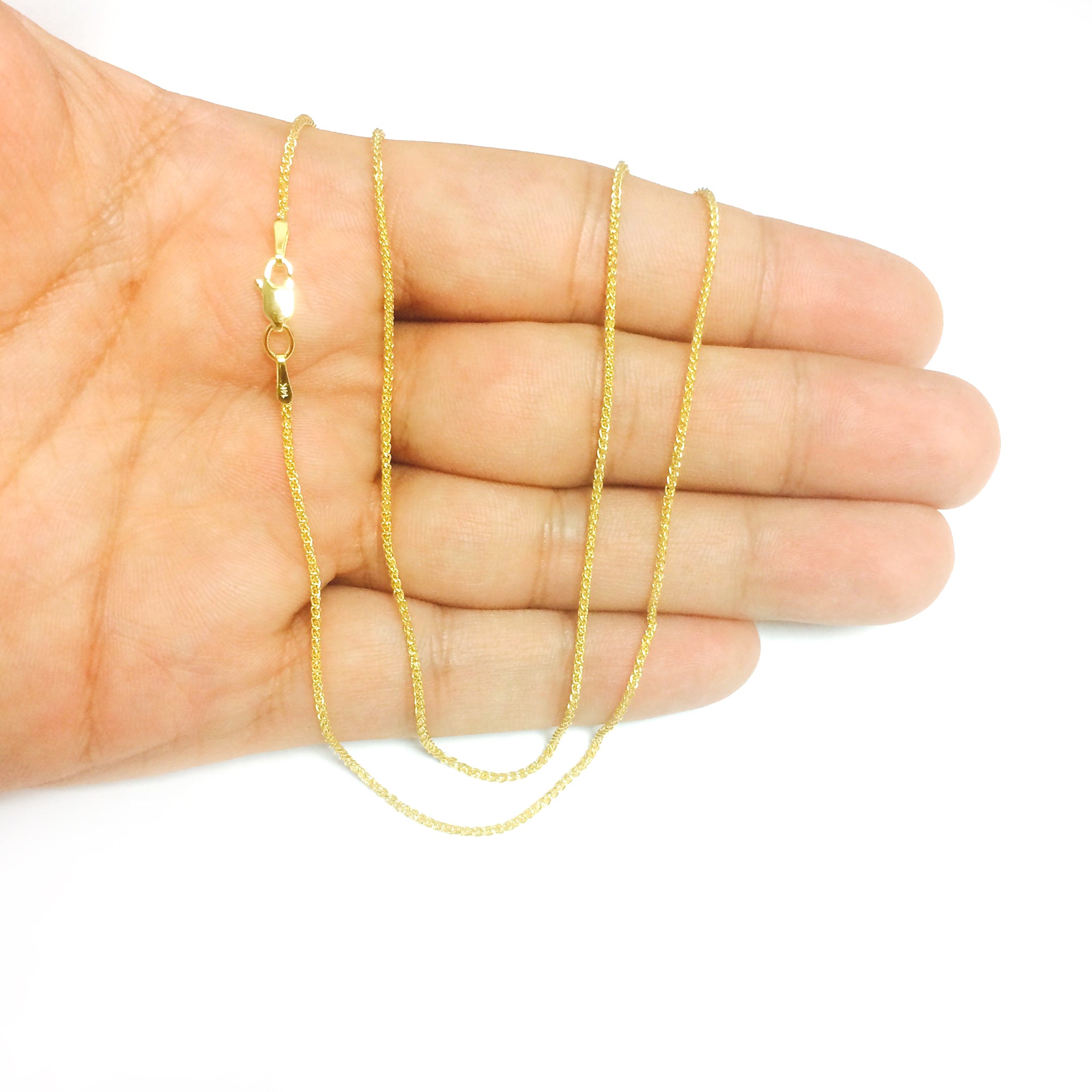 Collar de cadena de trigo redondo de oro amarillo de 14 quilates, joyería fina de diseño de 1,2 mm para hombres y mujeres