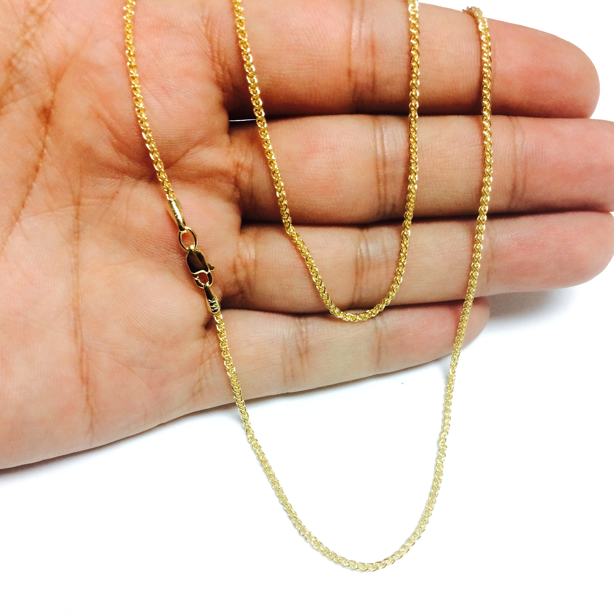Collana a catena di grano rotonda in oro giallo 14k, gioielli di design pregiati da 1,5 mm per uomini e donne