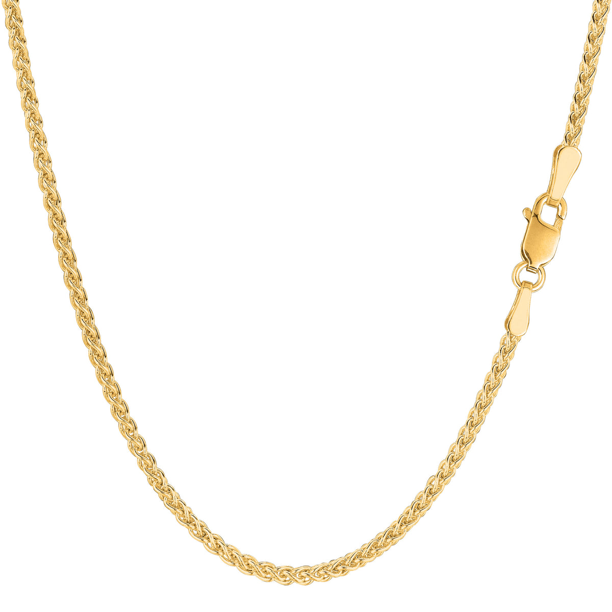 Collana a catena di grano rotonda in oro giallo 14k, gioielli di alta qualità da 2,1 mm per uomini e donne