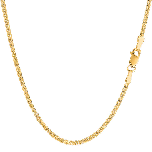 14k Yellow Gold Round Wheat Chain Necklace, 2.1mm
