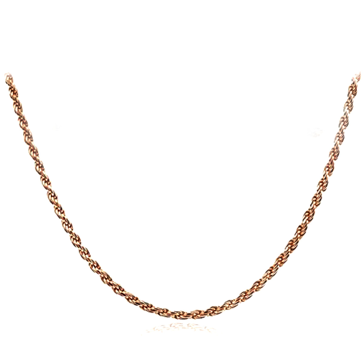 14k Rose Solid Gold Diamond Cut Rope Chain Necklace, 1.5mm fine designer jewelry for men and women