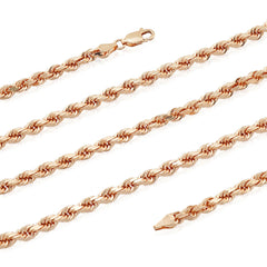 14k Rose Solid Gold Diamond Cut Rope Chain Necklace, 1.5mm fine designer jewelry for men and women