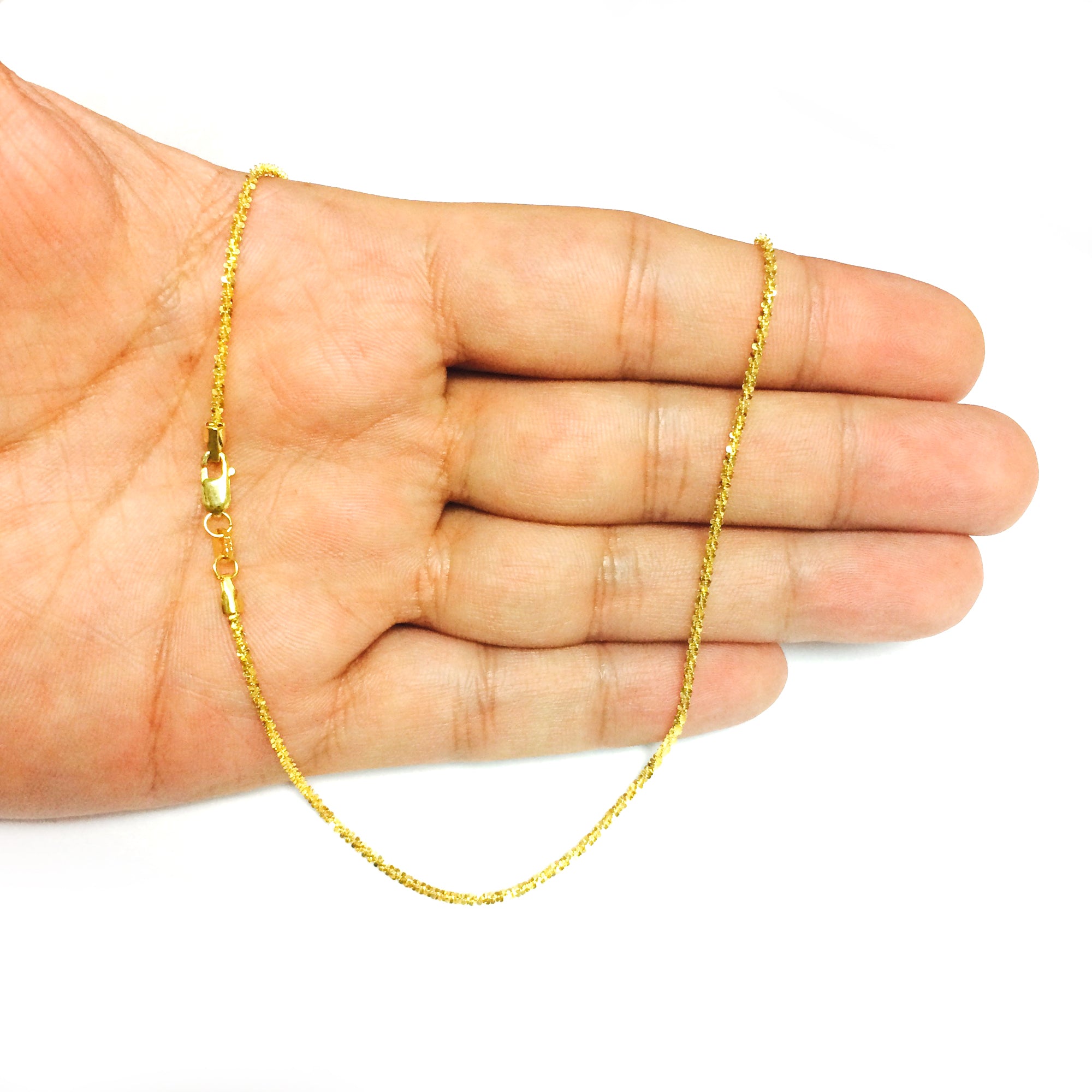 Collana a catena scintillante in oro giallo 14k, gioielli di alta moda da 1,5 mm per uomo e donna