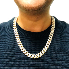 14k gul og hvidguld Miami Cuban Pave Link Chain Halskæde, Bredde 13,5 mm, 24" fine designersmykker til mænd og kvinder