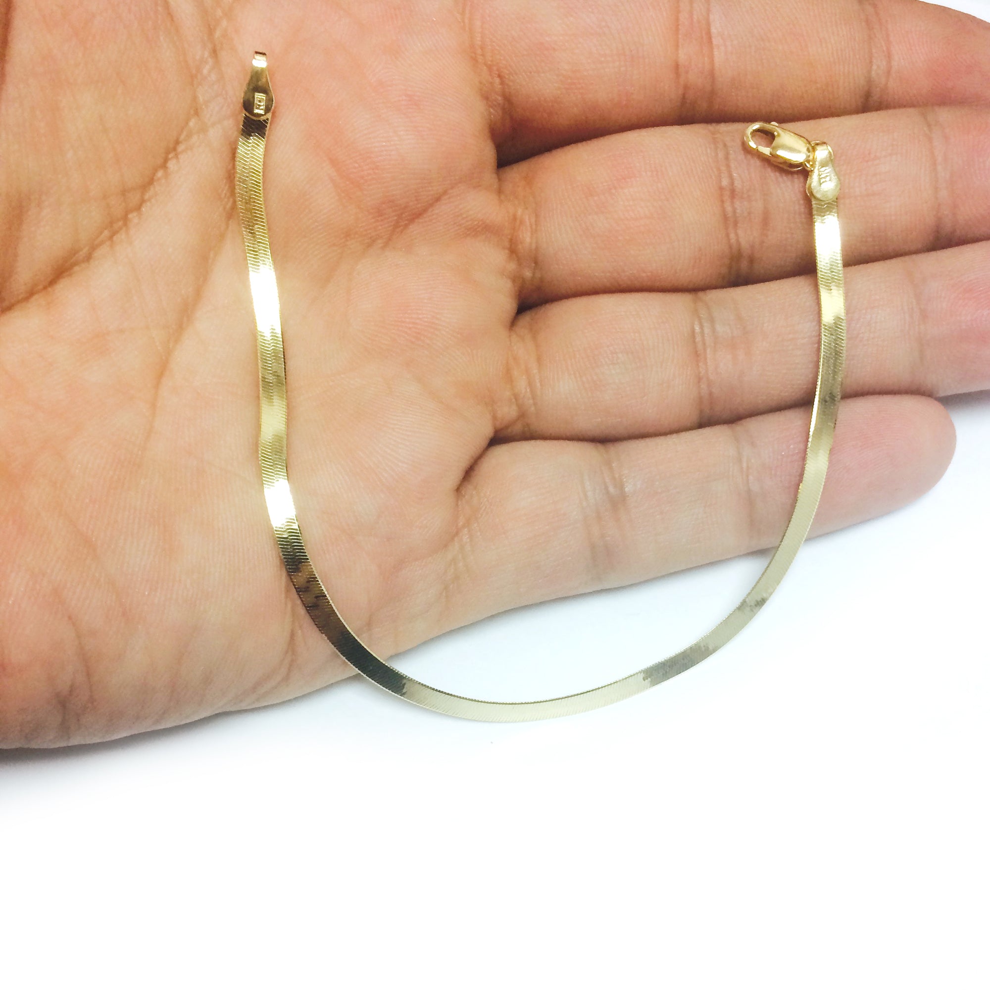 14k Yellow Solid Gold Imperial Herringbone Chain Bracelet, 3.0mm, 7"