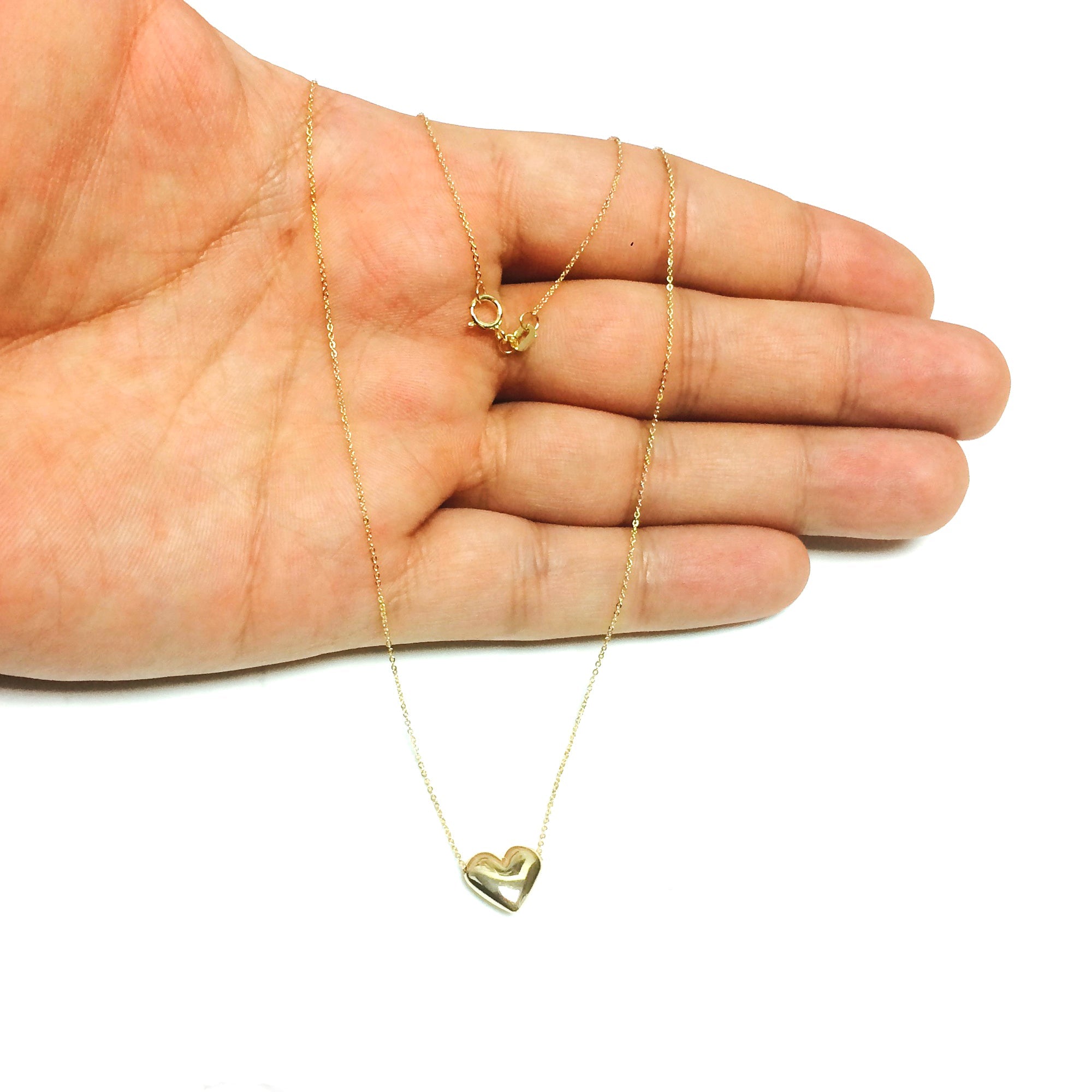 Real Gold Puffed Heart Pendant Necklace, 18"