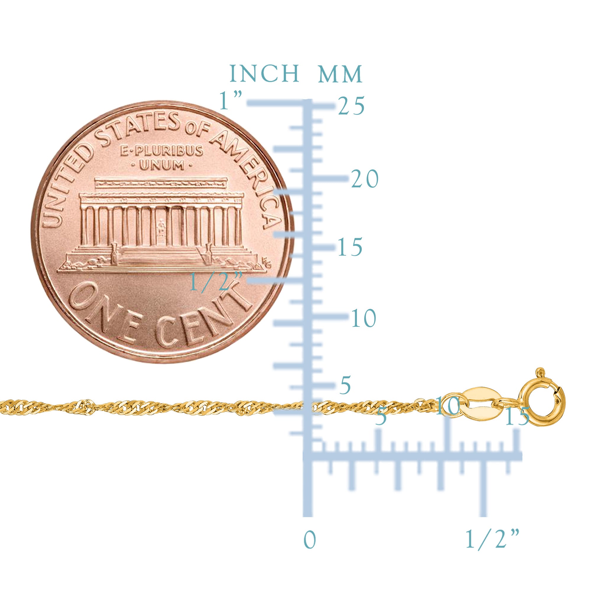 14k gult guld Singapore Chain Halsband, 1,5 mm fina designersmycken för män och kvinnor