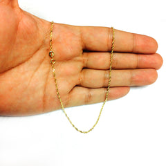 Bracelet chaîne Singapour en or jaune 14 carats, 1,5 mm, 10 pouces, bijoux de créateurs fins pour hommes et femmes