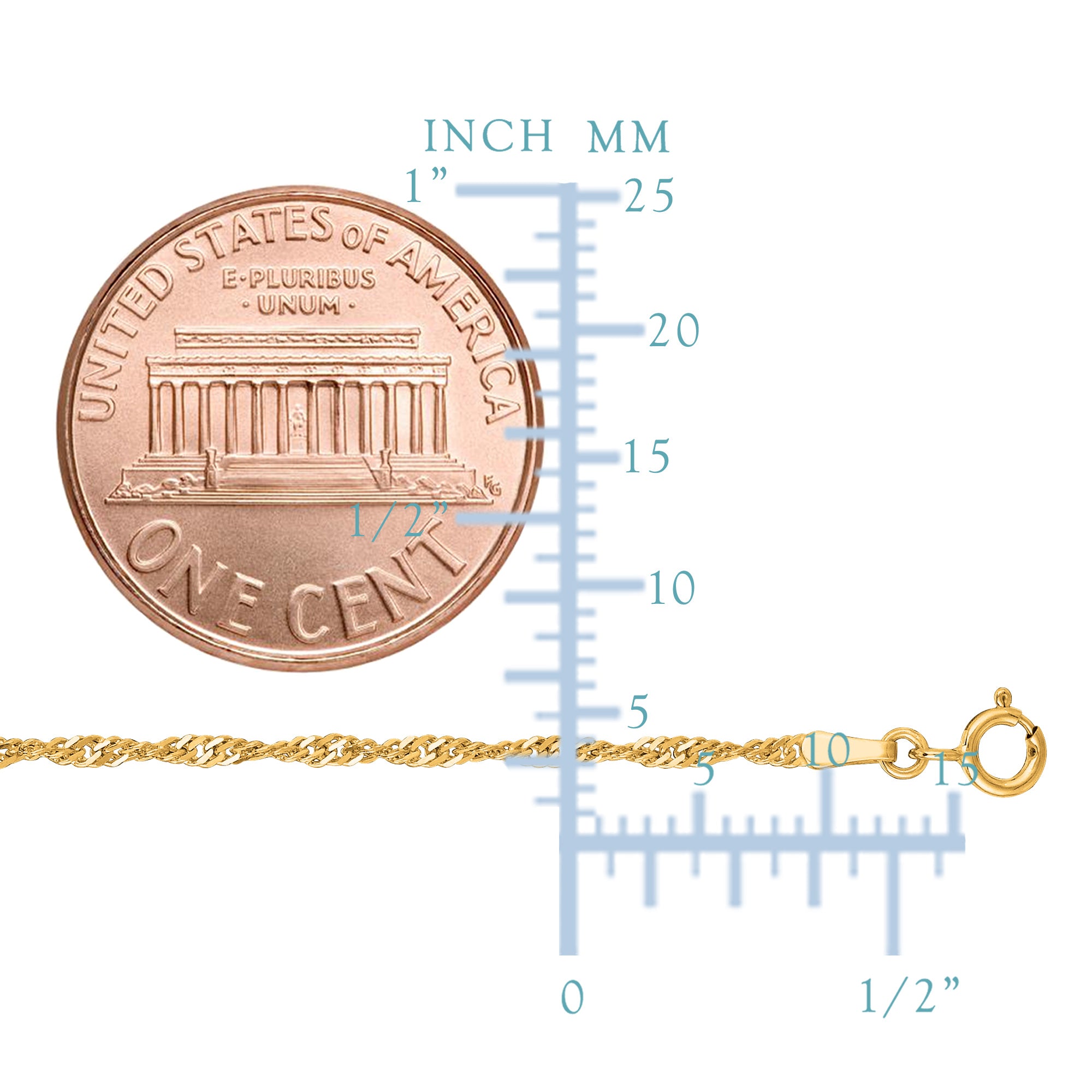 14k Yellow Gold Singapore Chain Bracelet, 1.7mm, 7"