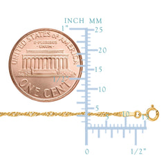 14k gult gull Singapore kjedekjede, 1,7 mm fine designersmykker for menn og kvinner