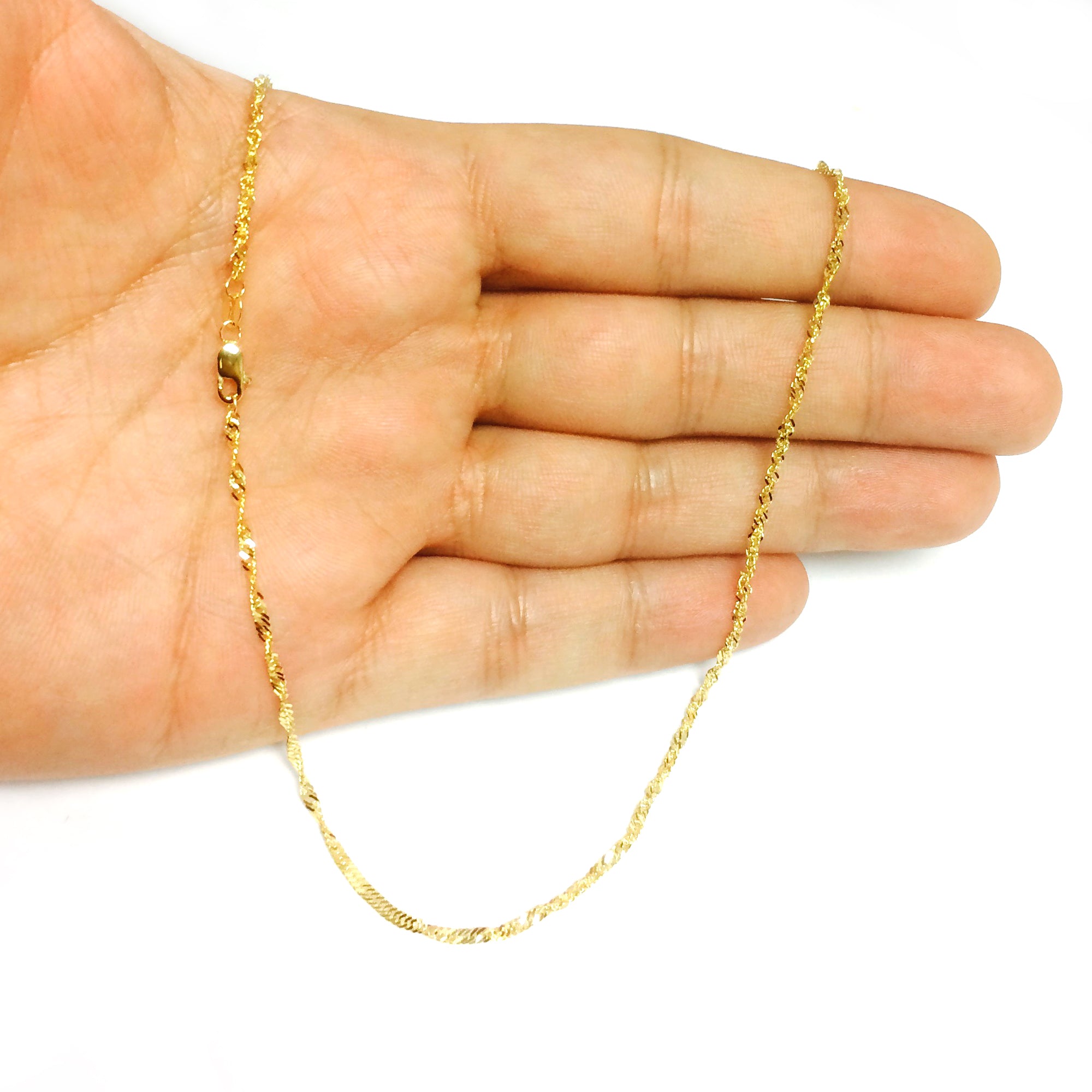 14k Yellow Gold Singapore Chain Necklace, 1.7mm fine designer jewelry for men and women