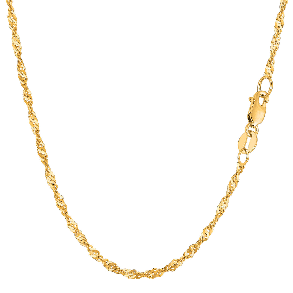 Bracelet chaîne Singapour en or jaune 14 carats, 2,1 mm, 10 po, bijoux de créateurs fins pour hommes et femmes