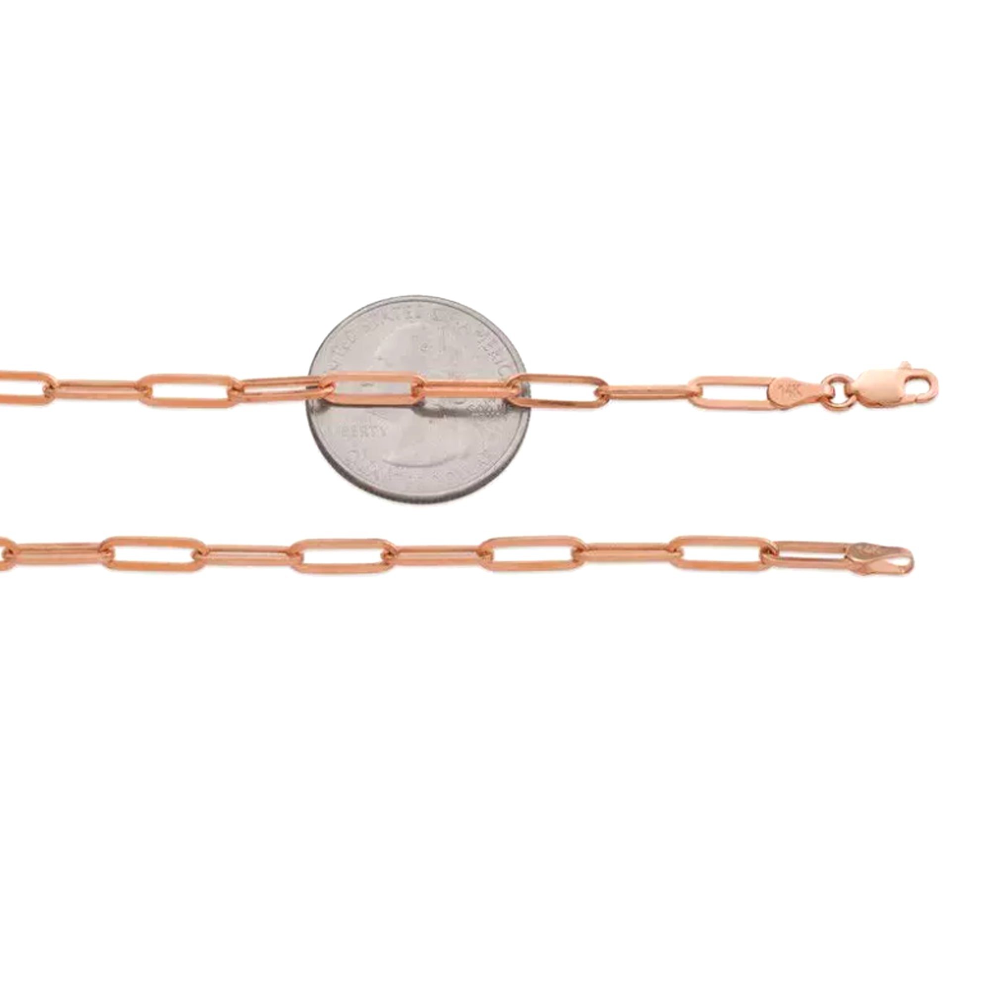 Collier chaîne trombone en or rose 14 carats, bijoux de créateurs fins de 3 mm pour hommes et femmes