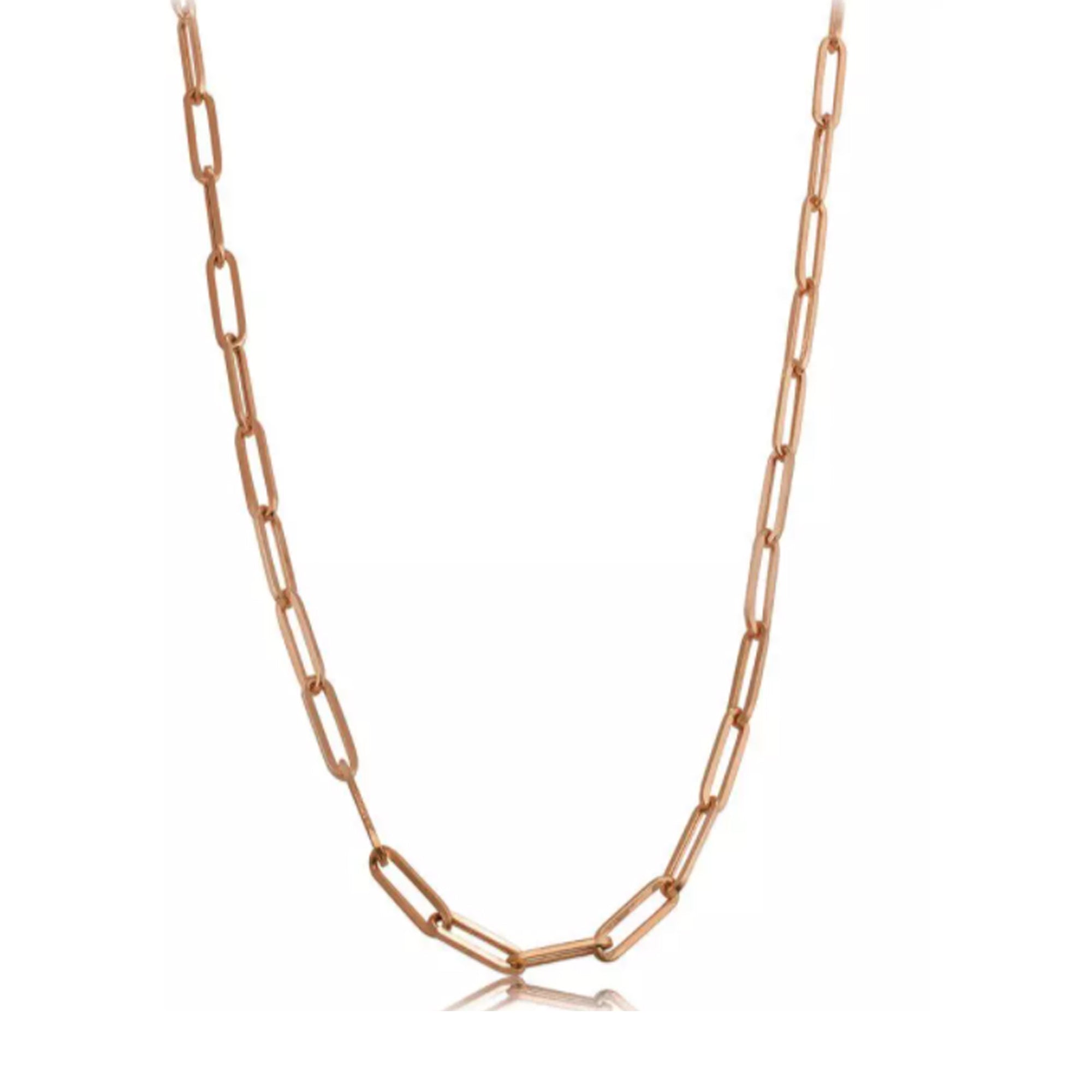 Collar de cadena con clip de oro rosa de 14 quilates, joyería fina de diseño de 3 mm para hombres y mujeres
