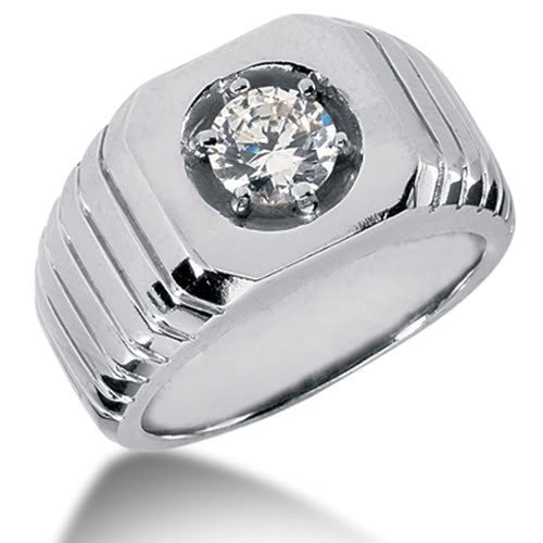Round Brilliant Diamond Mens Ring in 14k white gold (0.25cttw, F-G Color, SI2 Clarity)