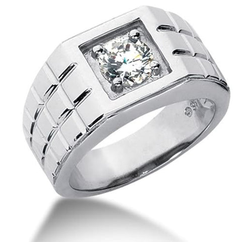 Round Brilliant Diamond Mens Ring in 14k white gold (0.25cttw, F-G Color, SI2 Clarity)