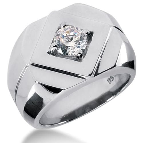 Round Brilliant Diamond Mens Ring in 14k white gold (0.25cttw, F-G Color, SI2 Clarity)