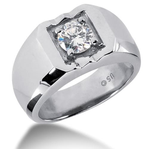 Round Brilliant Diamond Mens Ring in 14k white gold (0.25cttw, F-G Color, SI2 Clarity)