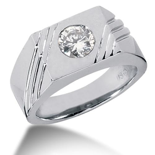 Round Brilliant Diamond Mens Ring in 14k white gold (0.25cttw, F-G Color, SI2 Clarity)