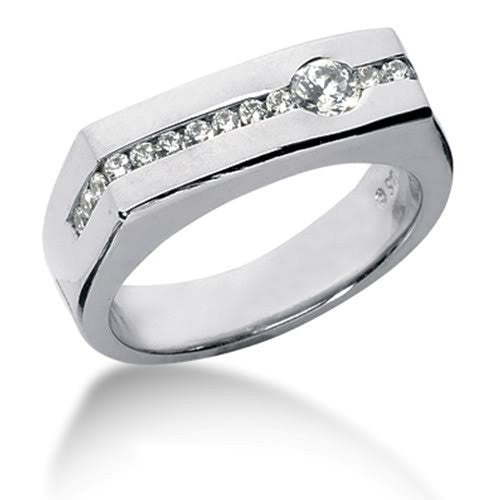 Round Brilliant Diamond Mens Ring in 14k white gold (0.45cttw, F-G Color, SI2 Clarity)