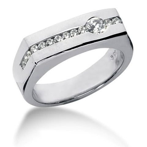 Round Brilliant Diamond Mens Ring in 14k white gold (0.45cttw, F-G Color, SI2 Clarity)